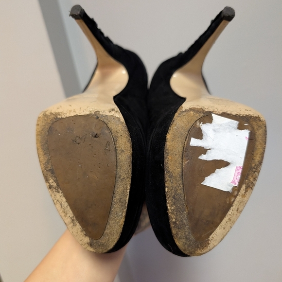 Miu Miu Black Suede Pumps Ruched Heel, 6.5, Platform, 5" Heel Classic, Sexy - Picture 10 of 10